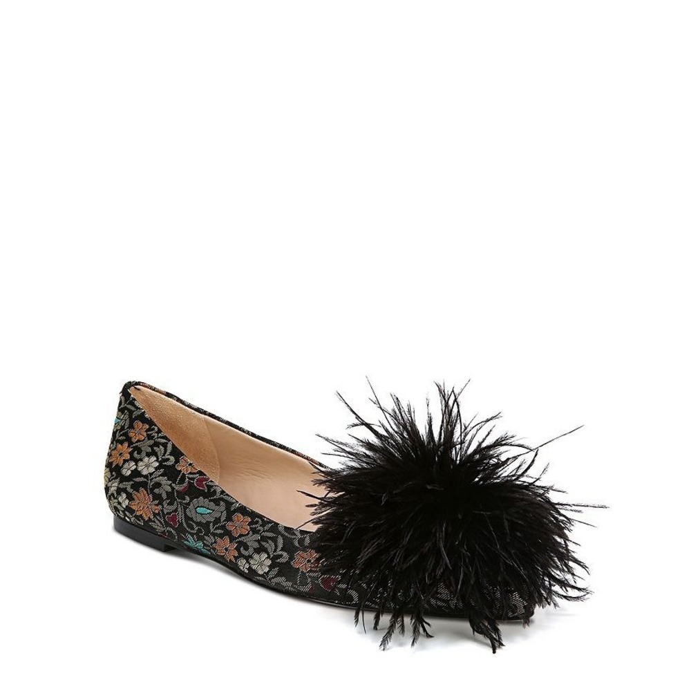 Sam Edelman Reina Floral Brocade Feather Pom Pom Ballet Flats Pointed Toe Sz 8.5